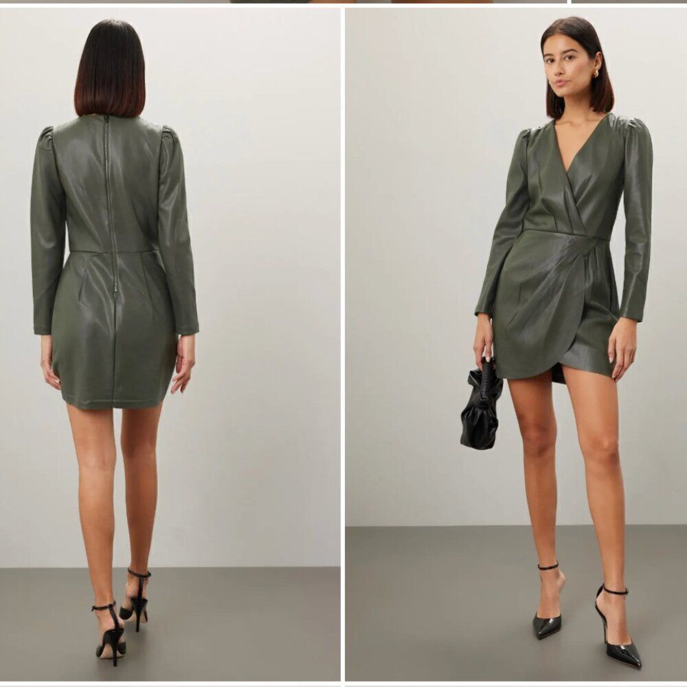 Saylor Green Veronicka Faux leather wrap dress size xs